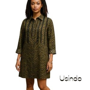 Usindo Sheer Sequined Animal Print Shirt Dress Vintage Size S
